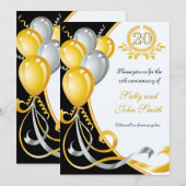 Invitation d'anniversaire or et argent pour 20e an (Devant / Derrière)