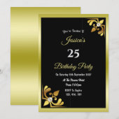 Invitation d'anniversaire or et perles décoratifs (Devant / Derrière)