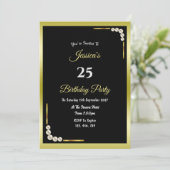 Invitation d'anniversaire or et perles décoratifs (Debout devant)