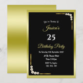 Invitation d'anniversaire or et perles décoratifs (Devant / Derrière)