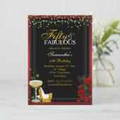 Invitation d'anniversaire or et rouge 50 et fabule (Debout devant)