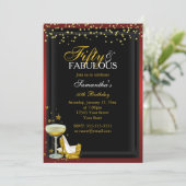 Invitation d'anniversaire or et rouge 50 et fabule (Debout devant)