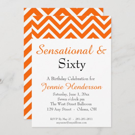 Invitation d'anniversaire Orange et White Chevron (Devant / Derrière)