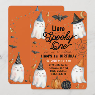 Invitation d'anniversaire orange Spooky One 1ère a