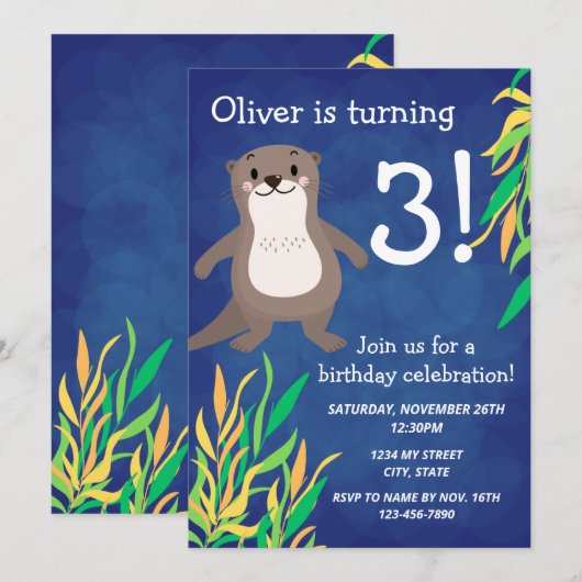 Invitation d'anniversaire Otter (Devant / Derrière)