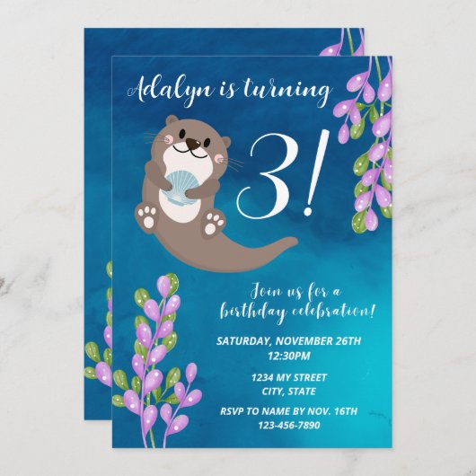 Invitation d'anniversaire Otter (Devant / Derrière)