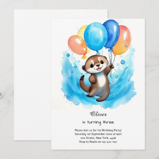 Invitation d'anniversaire Otter (Devant / Derrière)