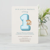 Invitation d'anniversaire Our Little Monkey Blue 1 (Debout devant)