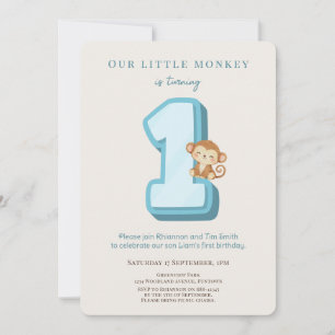 Invitation d'anniversaire Our Little Monkey Blue 1