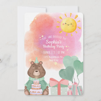 Invitation d'anniversaire ours aquarelle mignon