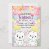 Invitation d'anniversaire ours en peluche blanc (Devant)
