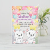 Invitation d'anniversaire ours en peluche blanc (Debout devant)