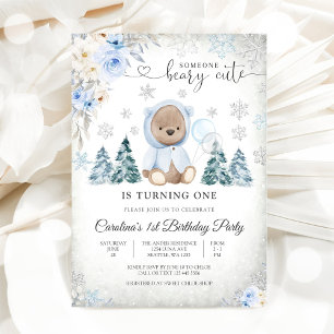 Invitation d'anniversaire ours en peluche d'hiver