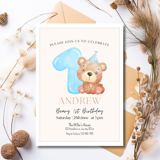 Invitation d'anniversaire ours en peluche, ours mi