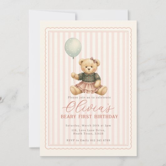 Invitation d'anniversaire Ourson (Devant)