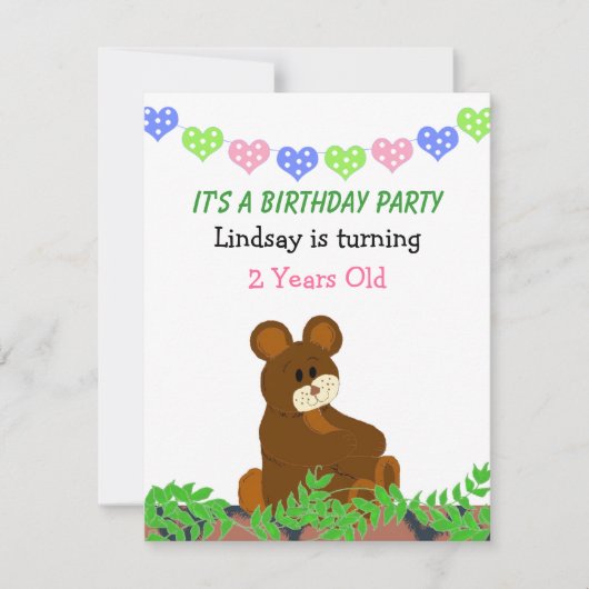 Invitation d'anniversaire Ourson (Devant)
