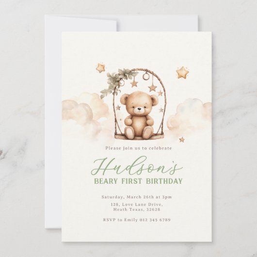 Invitation d'anniversaire Ourson (Devant)