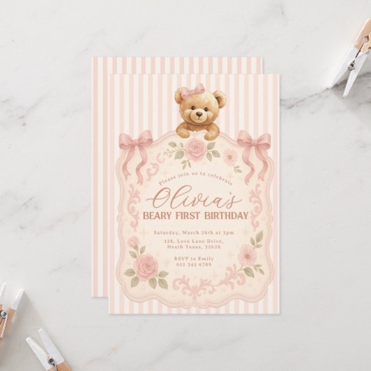 Invitation d'anniversaire Ourson (Devant/Arrière en situation)