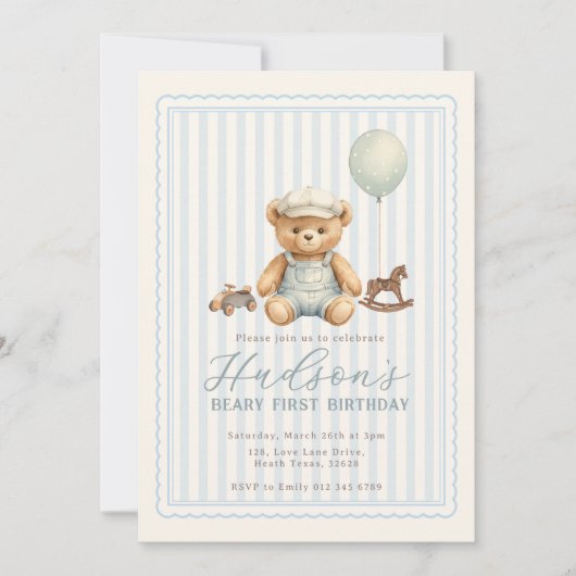 Invitation d'anniversaire Ourson (Devant)