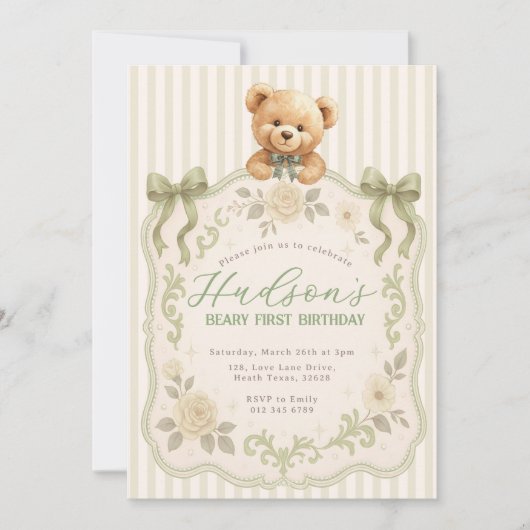 Invitation d'anniversaire Ourson (Devant)