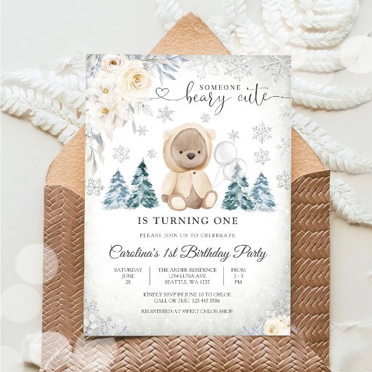 Invitation d'anniversaire Ourson d'hiver