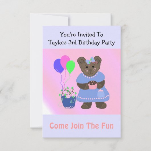Invitation d'anniversaire Ourson Mignon (Devant)