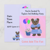 Invitation d'anniversaire Ourson Mignon (Devant / Derrière)