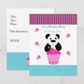 Invitation d'anniversaire Ourson Panda avec Cupcak (Devant / Derrière)