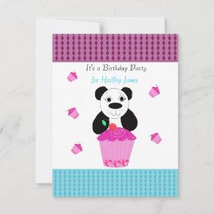 Invitation d'anniversaire Ourson Panda avec Cupcak