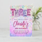 Invitation d'anniversaire pailletée pour 3 ans (Debout devant)