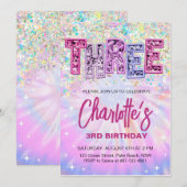 Invitation d'anniversaire pailletée pour 3 ans (Devant / Derrière)