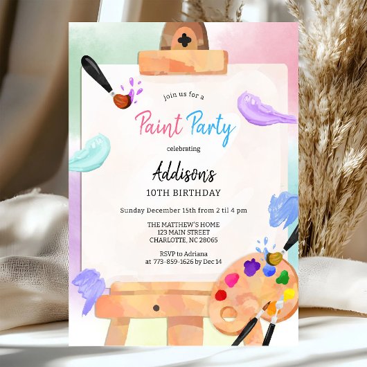 Invitation d'anniversaire Paint Party Art