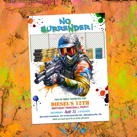 Invitation d'anniversaire Paintball
