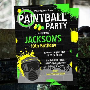 Invitation d'anniversaire Paintball Party Tache de