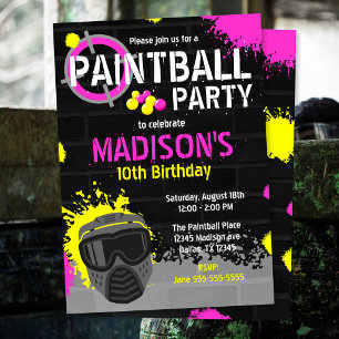 Invitation d'anniversaire Paintball Party Tache de
