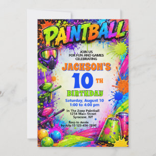 Invitation d'anniversaire Paintball Thème éclabous