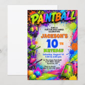 Invitation d'anniversaire Paintball Thème éclabous (Devant / Derrière)