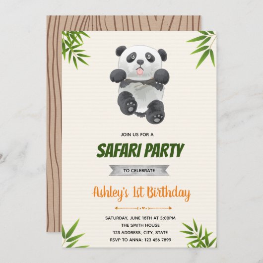 invitation d'anniversaire panda (Devant / Derrière)