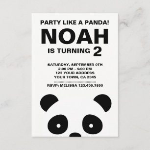 Invitation d'anniversaire Panda, Parti noir et bla