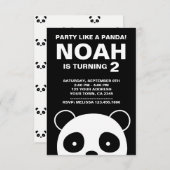 Invitation d'anniversaire Panda, Parti noir et bla (Devant / Derrière)
