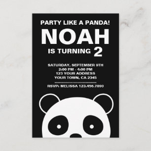 Invitation d'anniversaire Panda, Parti noir et bla