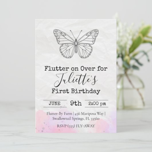 Invitation d'anniversaire papillon (Debout devant)