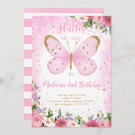 Invitation d'anniversaire papillon (Devant / Derrière)