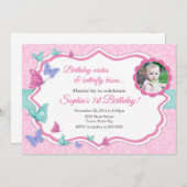 Invitation d'anniversaire papillon 1er anniversair (Devant / Derrière)