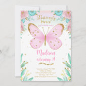 Invitation d'anniversaire papillon aquarelle (Devant)