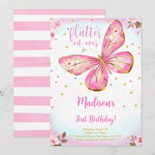 Invitation d'anniversaire papillon aquarelle 1 an