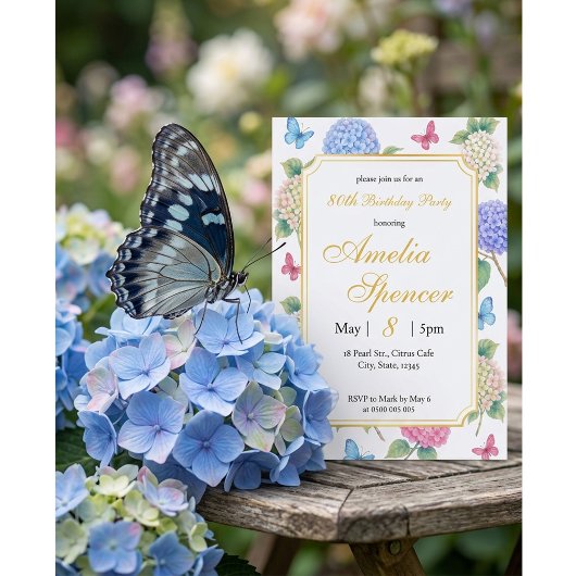 Invitation d'anniversaire papillon aquarelle flora