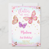 Invitation d'anniversaire papillon aquarelle rose (Devant)
