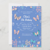 Invitation d'anniversaire Papillon Bleu et Rose, P (Devant)