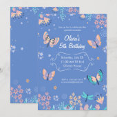 Invitation d'anniversaire Papillon Bleu et Rose, P (Devant / Derrière)